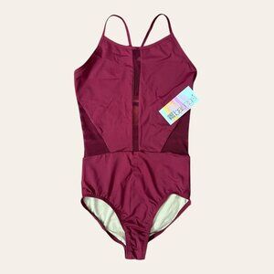 NWT BalTogs Burgundy Mesh Cutout Cami Ballet Leotard Medium